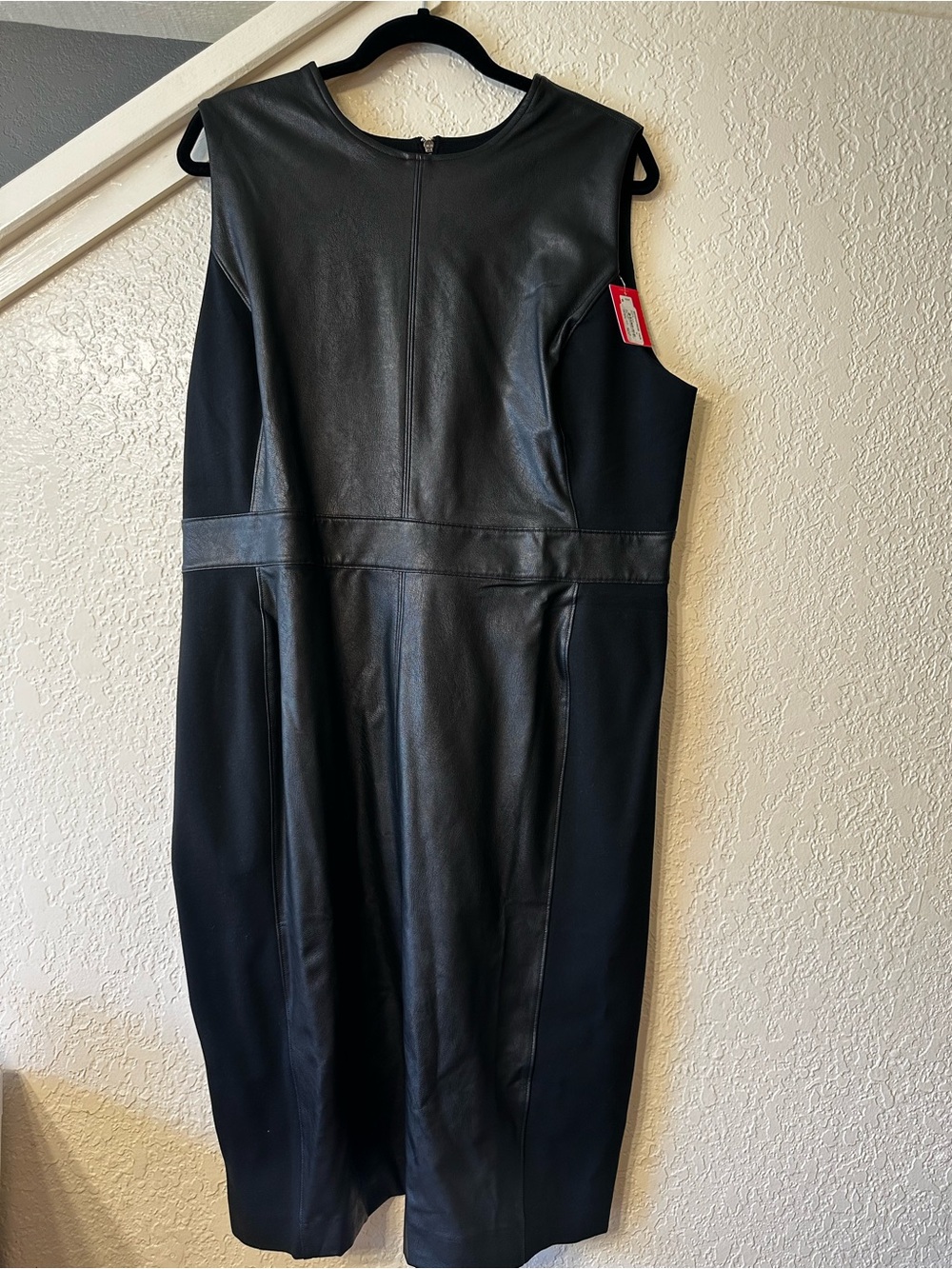 SPANX Black Faux Leather Paneled Midi Dress